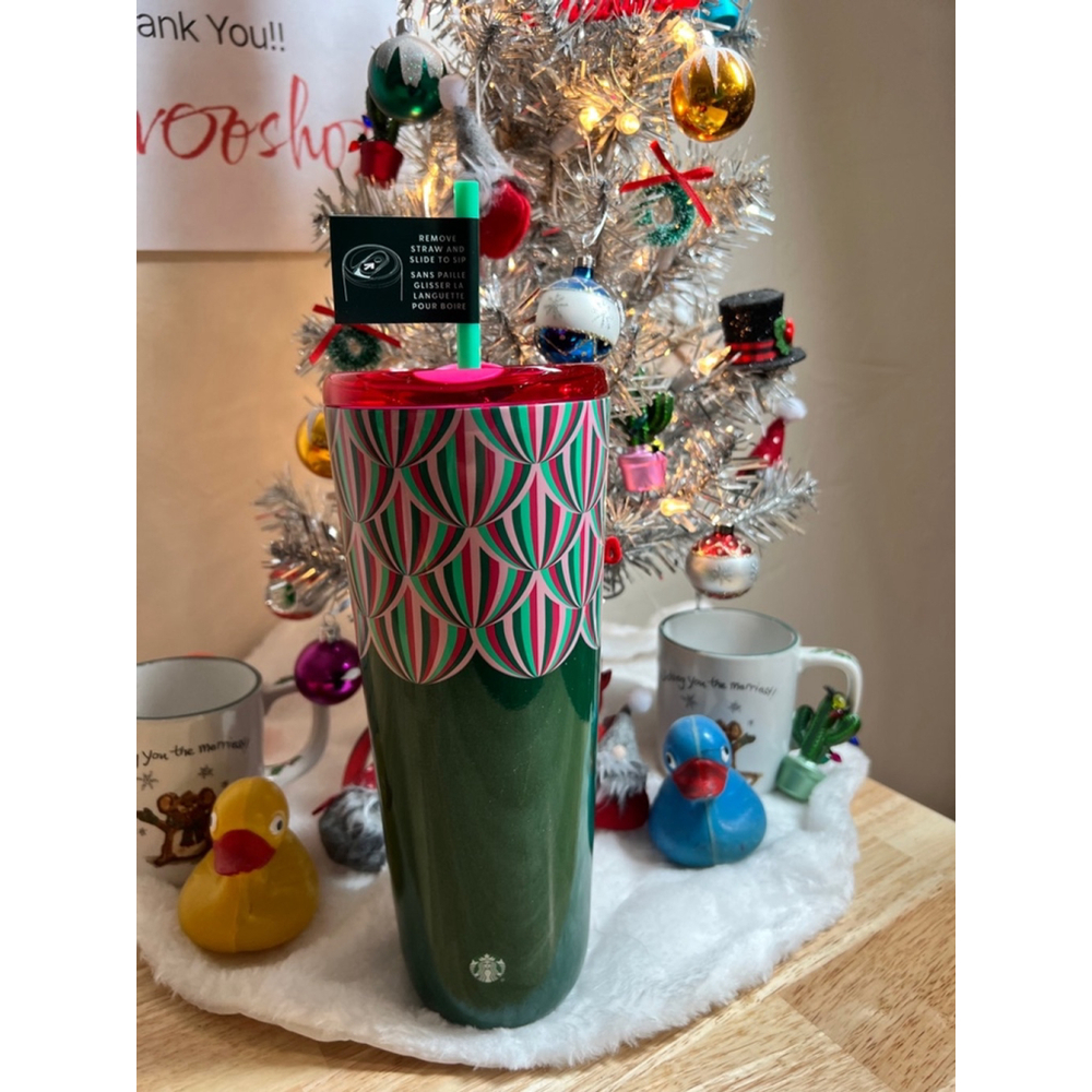 Starbucks Holiday Winter 2024 Green Red Pink Hot & Cold 24oz SS Tumbler w/ Straw